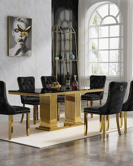 HomVent 68.11'' Faux Marble Dining Table Set for 6, Modern Rectangle Kitchen Table Set with Faux Marble Table Top & Stainless Steel Base for Kitchen Dining Room