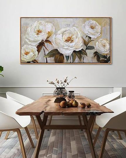 Flower Canvas Wall Art Textured Floral Picture Wall Decor White Large Elegant Painting for Living Room Modern Artwork for Home Decor Pictures for Bedroom Wall Decor 20×40IN