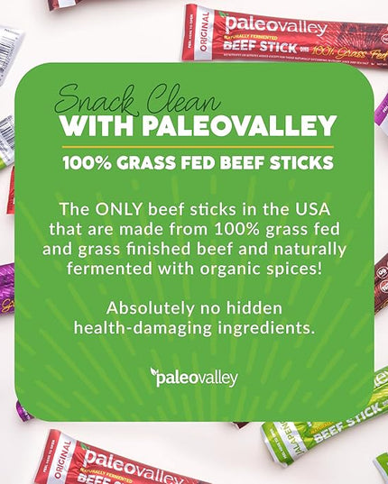 Paleovalley 100% Grass Fed Beef Sticks - Delicious Gluten Free Beef Snack - High Protein Keto Friendly, 40 Count Variety Pack