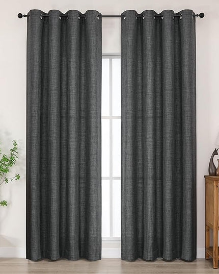 Chyhomenyc Coal Black Curtains 84 Inches Long 2 Panels Set, Light Filtering Faux Linen Textured Soft Airy Window Curtains for Living Room Bedroom, Thick Modern Privacy Grommet Drapes, 50Wx84L, 2PCS