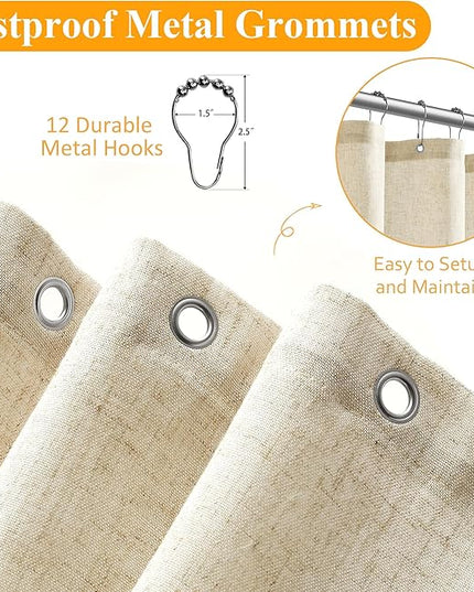 Naturoom Beige Linen Shower Curtain, Textured Fabric Shower Curtains for Bathroom Modern Farmhouse Neutral Tone Premium Quality Fabric Bohemian Rustic Cottage Country Bathroom Decor, Cream, 48 x 72