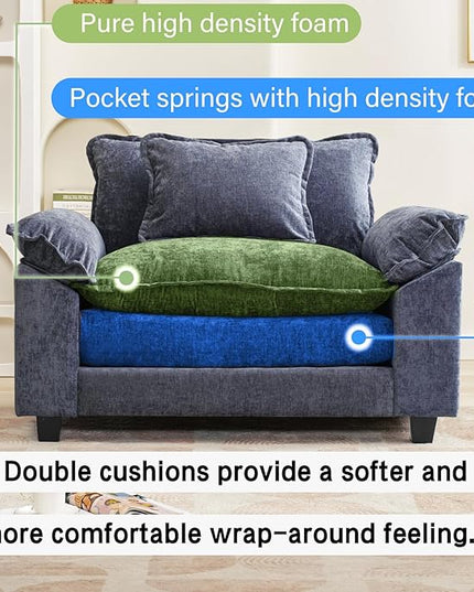 Modular Sectional Sofa, Comfy Cloud Couch Sectional Sofa, Chenille Sofa Sleeper Deep Seat Sofa with Throw Pillows for Living Room (Blue, 53"- Single Seat)