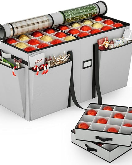 VERONLY Christmas Ornaments Storage Box with Adjustable Dividers - 8 Layers & 128 Compartments, Large Ornament Organizer with Lid for Xmas Decorations, Shatterproof Tray Design, 600D Oxford