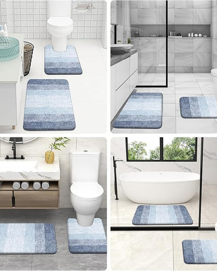 OLANLY Bathroom Rug Set 2 Piece, Soft Absorbent Microfiber Bath Mats and U-Shaped Contour Toilet Rug, Non-Slip, Machine Wash Dry, Plush Shaggy Bath Mats for Bathroom (30"x20"+24"x20", Blue)