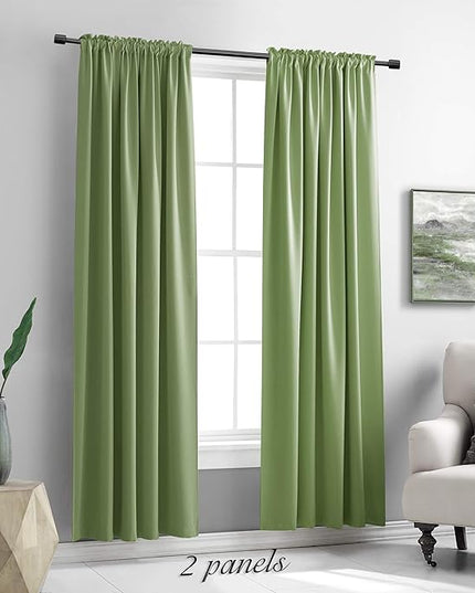 DONREN 2 Panels 60 Inches Wide Blackout Curtain Panels for Bedroom - Room Darkening Thermal Insulated Drapes with Rod Pocket (Sage Green,60 Width by 84 Inch)