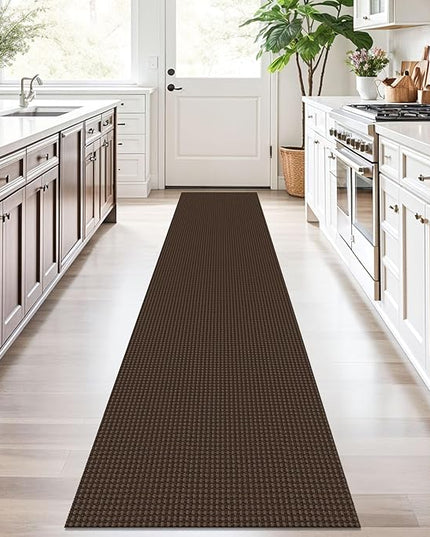 KOZYFLY Runners for Hallways 2x10 ft Washable Kitchen Runner Non Slip Rubber Backed Hallway Rugs Cotton Entryway Runner Rug Floor Carpet for Indoor Hall, Backdoor, Kitchen, Reddish Brown/Coffee