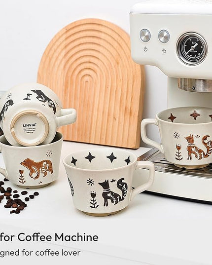 Ceramic Coffee Mug, 12 oz Novelty Unique Teacup with Handle, Stoneware Cup for Tea Mocha Latte Cappuccino Espresso (Set of 4, Fox and Bear)