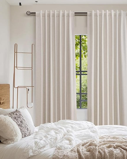 Guken Linen Blackout Curtains 102 Inch Length 2 Panels Set for Living Room Bedroom Back Tab Thermal Insulated 100% Black Out Linen Drapes Room Darkening Window Curtains 102 Inches Long, Sand Beige