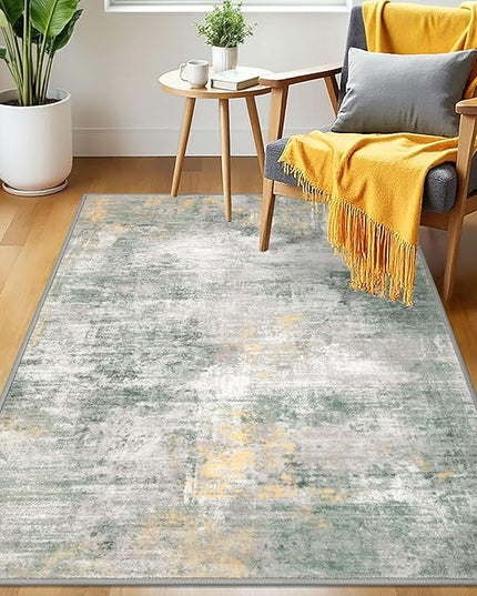 IOHOUZE Abstract Area Rug 3x5 Ft Washable Rugs for Entryway Indoor, Non Slip Kitchen Rug Printed Faux Wool Throw Rugs, Indoor Door Mat for Door Entrance Foyer Living Room, Light Green/Gray/Orange
