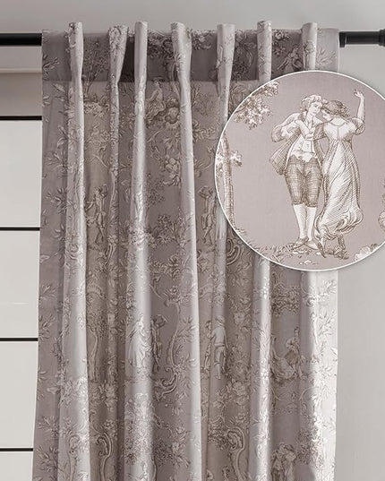 Maison d' Hermine Curtains for Living Room 100% Cotton 96 inch Length One Panel Light Filtering Toile Curtains for Bedroom Windows with Rod and Loop Pockets Drapes (Joli Jouy Beige, 50" W x 96" L)