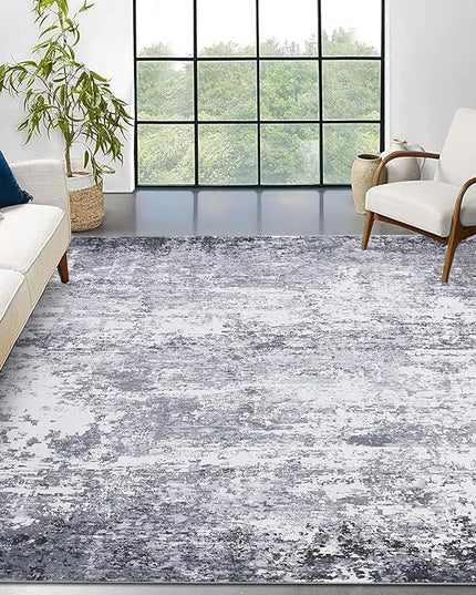 Modern Abstract Rug 3x5 Washable Rug Non Slip Stain Resistant Rug for Bedroom Living Room Non Shedding Low Pile Indoor Floor Cover, Light Grey