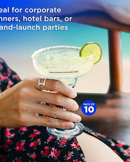 DISCOUNT PROMOS 10 Margarita Glasses Set, 9 oz. - Personalized Text, Logo - Classic, Smooth, Barware, Glassware - Clear