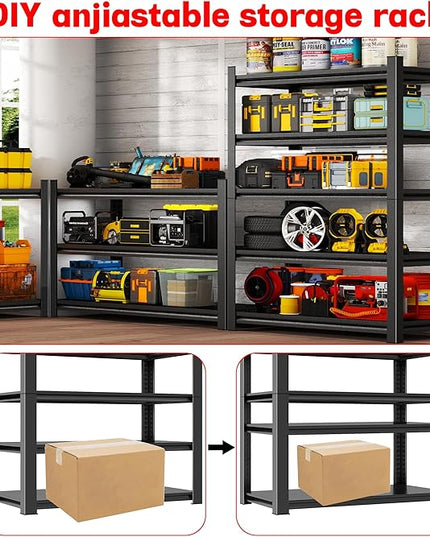 Metal Garage Shelving Unit, Heavy Duty 5-Tier Adjustable Storage Rack, Steel Shelving, 3020 lbs Capacity, Industrial Shelves for Heavy Tools and Equipment, Ideal for Garage, Basement, Black, 63"
