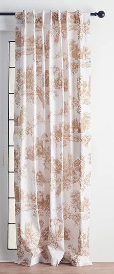 Maison d' Hermine Curtains for Living Room 100% Cotton 124 inch Length One Panel Light Filtering Toile Curtains for Bedroom Windows with Rod and Loop Pockets Drapes (Trianon Bronze, 50" W x 124" L)