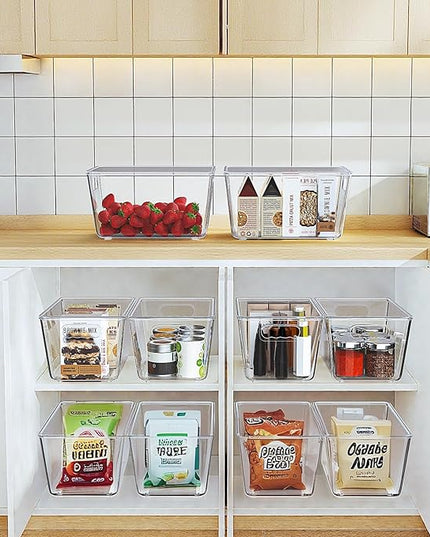 Clear Stackable Storage Bins, Pantry Organizers & Storage Containers, Cabinet Organizer, Home Organization Must Haves for Kitchen, Laundry Room, Office, Closet & Freezer (6 Pack with Lids)