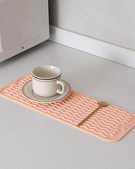 Silicone Dish Drying Mat for Multiple Usage,Easy clean,Eco-friendly,Heat-resistant Silicone Mat for Kitchen Counter,Sink,Bar,Bottle,or Cup Pink M 17 inches x 6 inches