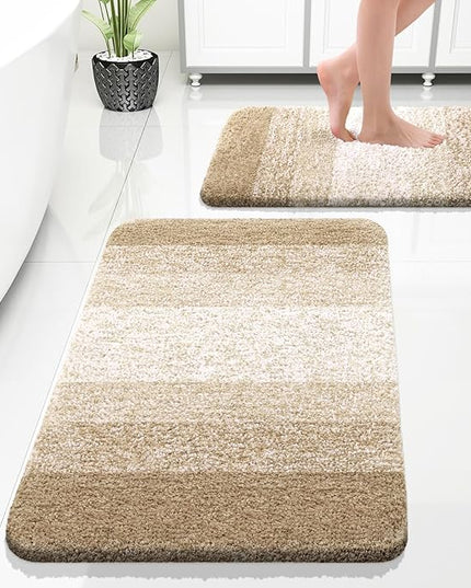 OLANLY Bathroom Rug Set 2 Piece, Soft Absorbent Microfiber Bath Rug Set, Non-Slip, Machine Wash Dry, Plush Shaggy Bath Mats for Bathroom (30"x20"+24"x16", Tan)