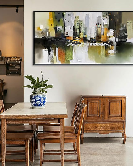 HGUAOA Abstract Canvas Wall Art for Living Room - Modern Wall Art for Office & Bedroom - Yellow City Wall Pictures for Above Bed Decor - Large Canvas Artwork for Home Decor 20×40IN