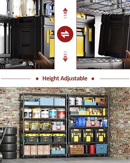IZEUK 6-Tier Heavy Duty Metal Wire Shelving Unit, Adjustable Storage Rack Organizer for Garage, Kitchen, Office, Basement, Warehouse (Black, 17.7" D x 47.2" W x 82.7" H)