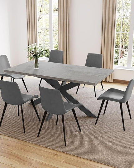 ZckyCine 79" Farmhouse Rustic Expandable Wood Dining Table with 6 Leather Chairs, Rectangular Table for Dining Room & Home Office