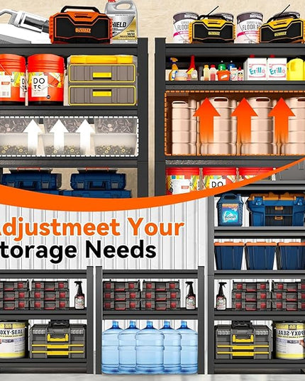 Adjustable 5-Tier Garage Shelving, Heavy Duty Steel Storage Rack, High Load Capacity, Ideal for Garage, Warehouse, or Home Organization (5-Tier 72" H x 36" W x 12" D)