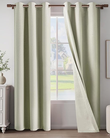 Light Weight Curtains 100% Blackout Linen Textured Curtains 96 Inch Length for Living Room, Bedroom, Full Blackout Curtains with Grommets Top, Beige, 37" W x 96" L, 2 Panels