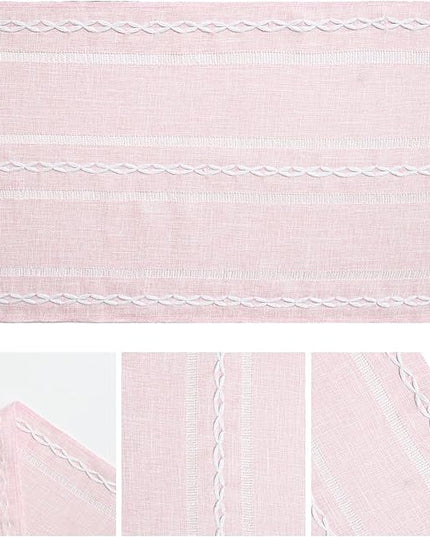 Artoid Mode Pink Rustic Cotton Linen Table Runner, Seasonal Embroidered Hollow Kitchen Dining Table Decoration for Home Party Decor 13x60 Inch