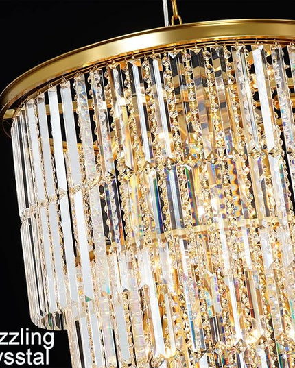 62'' Long Crystal Chandelier for High Ceiling, 37-Light Modern Large Brass Chandeliers for Foyer Entryway Staircase Living Room Dining Room