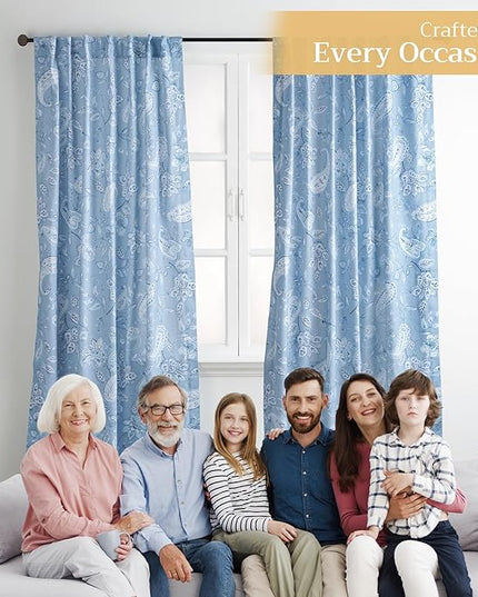 Maison d' Hermine Curtains for Living Room 100% Cotton 84 inch Length One Panel Light Filtering Curtains for Bedroom Windows with Rod and Loop Pockets Drapes (Ramage Steel Blue, 50" W x 84" L)