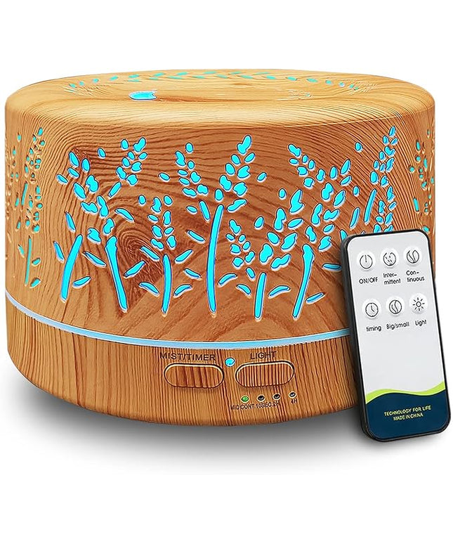 Diffusers for Essential Oils Large Room 600ml,Essential Oil Diffusers for Home with R/C,Cool Mist Humidifier,7 Colors Lights & 3 Mist Mode Waterless Auto Off for Office