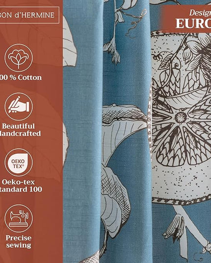 Maison d' Hermine Curtains for Living Room 100% Cotton 84 inch Length One Panel Light Filtering Curtains for Bedroom Windows with Rod and Loop Pockets Drapes (Manon Blue, 50" W x 84" L)
