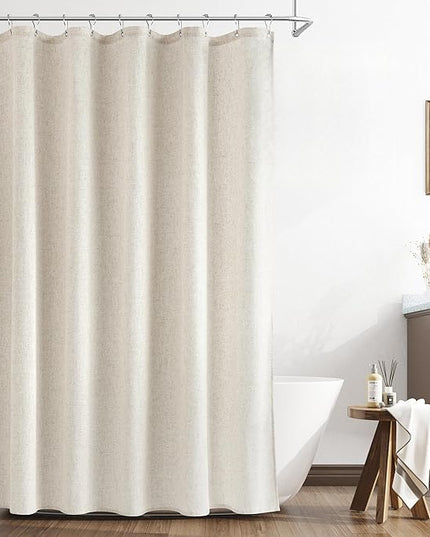 Naturoom Natural Linen Shower Curtain, Country Boho Farmhouse Bath Decor Beige Shower Curtains for Bathroom Neutral Cloth Weighted Textured Fabric Bath Curtain Liner with Hooks, Cream, 72 Inch