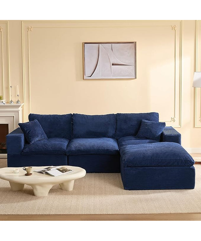 106.3” Sectional Couches for Living Room, Cloud Couch, Modular Sectional Sofa, Convertible Sofas Bed, Deep Seat Sofa, L Shaped Cozy Sofa Furniture Set, Corduroy, Blue