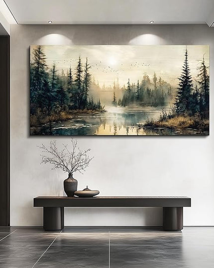 FUHAIHUA Canvas Wall Art For Living Room Large Wall Decor For Bedroom Modern Office Wall Decorations Forest River Landscape Paintings Farmhouse Pictures Artwork Room Aesthetic Home Decor 20x40 In