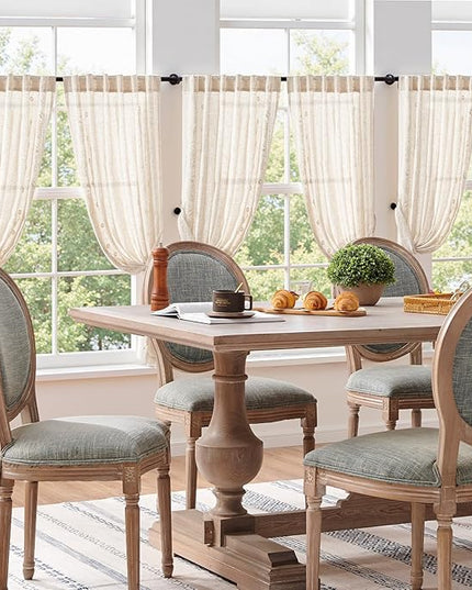 jinchan Winslow Linen Curtains 54 Inch Length Small Window Curtains Embroidered Bordered Floral Drapes Light Filtering for Bathroom Laundry Room Kitchen Farmhouse Decor White on Beige 2 Panels