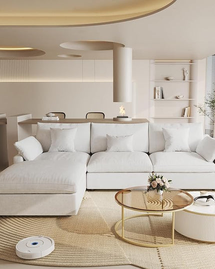Cloud Couch Modular Sectional Sofa,119.29" L Shaped Couch, Oversized Down Filled Convertible Wide Seater,3 Seater with 1 Ottoman for Living Room Set, Covers Washable&Replaceable,White