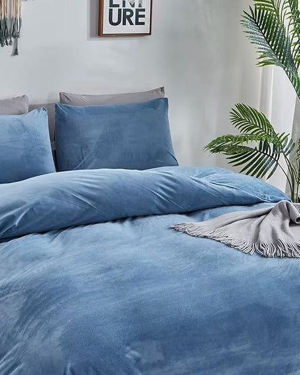 Houseri Velvet Blue Comforter Set Twin Light Blue Fluffy Comforter Bedding Sets Twin Dusty Blue Flannel Bedding Kids Furry Comforter Lake Blue Sherpa Comforters Sets Twin Warm Fuzzy Bedding Blanket