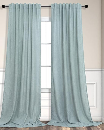 Pitalk Aqua Curtains 108 Inches Long for Kids Room 2 Panels Set Back Tab Pocket Drapes Light Filering Semi Sheer Linen Farmhouse Mint Green Curtains for Living Dining Sliding Seafoam Teal Grey 9 FT