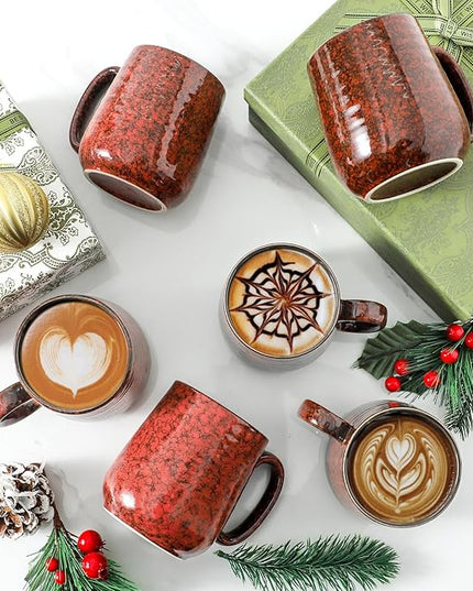 HASENSE Coffee Mugs Set of 6, 15 Ounce Ceramic Coffee Cups Set with Handle, Large Tea Mug for Kitchen, Red Cup for Tea,Cocoa, Milk, Christmas Gift for Women and Men, Dishwasher and Microwave Safe