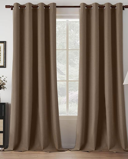 Full Blackout Curtains 126 Inches Long, Linen Textured Tall Curtains Grommet Top Noise Reducing Privacy Protection Drapes for Sliding Patio Door, Warm Taupe, W52 x L126, 2 Panels