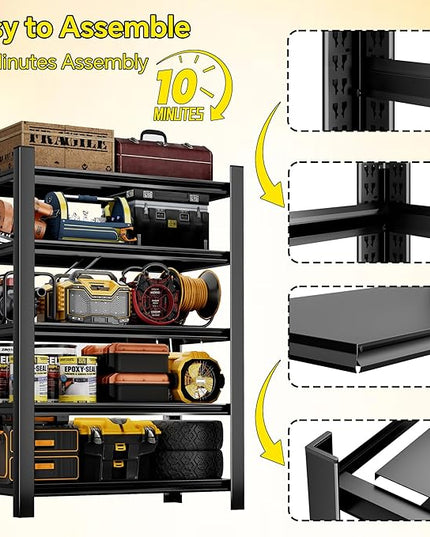 CJF Adjustable Garage Storage Shelves, 5-Tier Garage Shelving Heavy Duty, Metal Industrial Utility Shelf for Warehouse, Kitchen, Laundry Room,Warehouse-Black (71 "H x 36" W x 16" D)