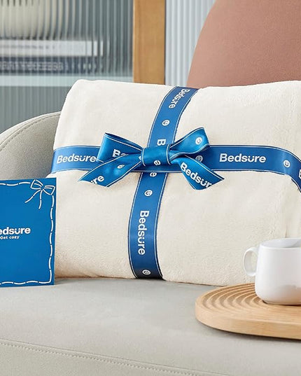 Bedsure GentleSoft Fleece Throw XL Blanket Cream - 300GSM Soft Lightweight Plush Cozy Blankets for Bed, Sofa, Couch, Travel, Camping, 50x70 inches
