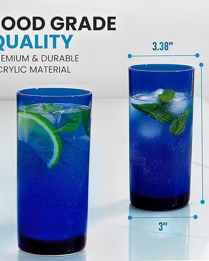 Zulay Kitchen Acrylic Glasses Drinkware - 6 Piece Unbreakable Plastic Tumblers - BPA-Free, Reusable Plastic Drinking Glasses for Home & Outdoors - Stackable, Lead-Free, Dishwasher Safe, Dark Blue 16oz