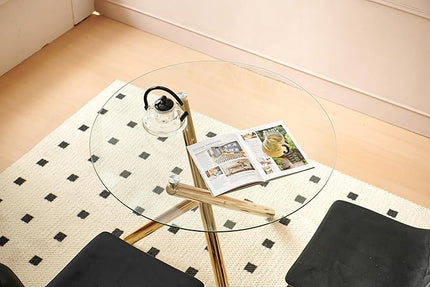 HomVent Round Glass Dining Table Set for 2, 3-Piece Modern Kitchen Table Set with 2 PU Upholstered Chair for Kitchen Dining Room, Glass Dining Room Table Set