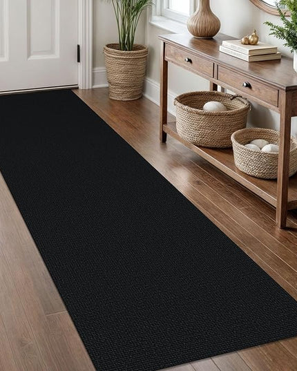 KOZYFLY Washable Runner Rug 2x8 Ft Runners for Hallways Non Slip Kitchen Runner Rugs Braided Cotton Entryway Runner Indoor, Carpet Runners for Hallway Entryway Bedroom, Black