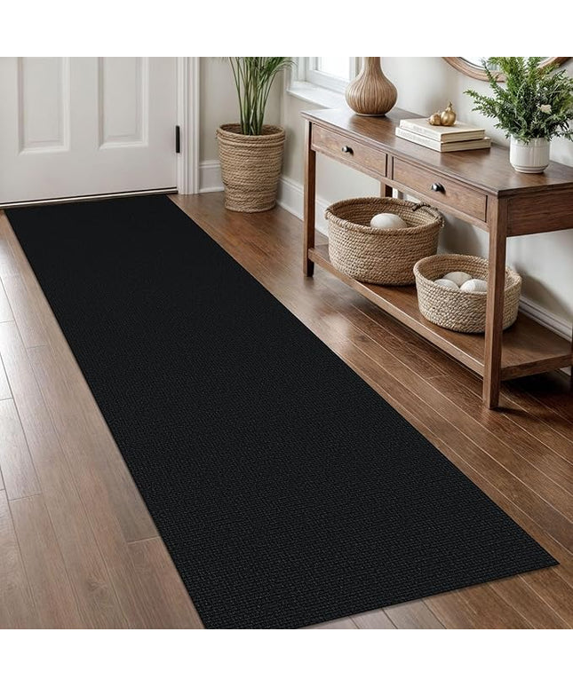 KOZYFLY Washable Runner Rug 2x8 Ft Runners for Hallways Non Slip Kitchen Runner Rugs Braided Cotton Entryway Runner Indoor, Carpet Runners for Hallway Entryway Bedroom, Black