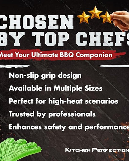 KITCHEN PERFECTION Silicone Smoker Oven Gloves -Extreme Heat Resistant BBQ Gloves-Handle Hot Food Right on Your Grill Fryer&Pit|Waterproof Grilling Cooking Baking Mitts |Superior Value Set +2 Bonuses
