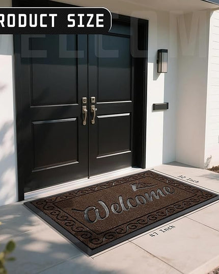 Yimobra Welcome Mat Outdoor Indoor, Waterproof Heavy Duty Front Door Mat Outside Entrance, Extra Sturdy Non-Slip Doormat, Low Profile, Dirt Trapping, 47x32 Inches, Coffee