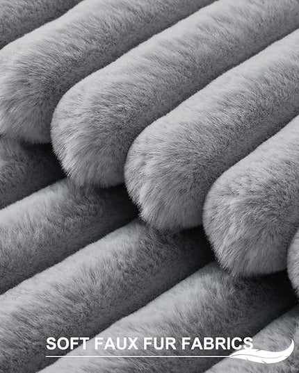 Pallene Faux Fur Plush Throw Pillow Covers 18x18 Set of 2, Luxury Soft Fluffy Striped Decorative Pillow Covers for Sofa, Couch, Living Room, Grey