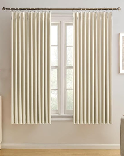 KEQIAOSUOCAI Pinch Pleated Curtains 63 Inches Long,Memory Shape Room Darkening Soundproof Window Curtains with Hooks for Bedroom Living Room Track System 80 x 63 x 2 Panels Cream Beige